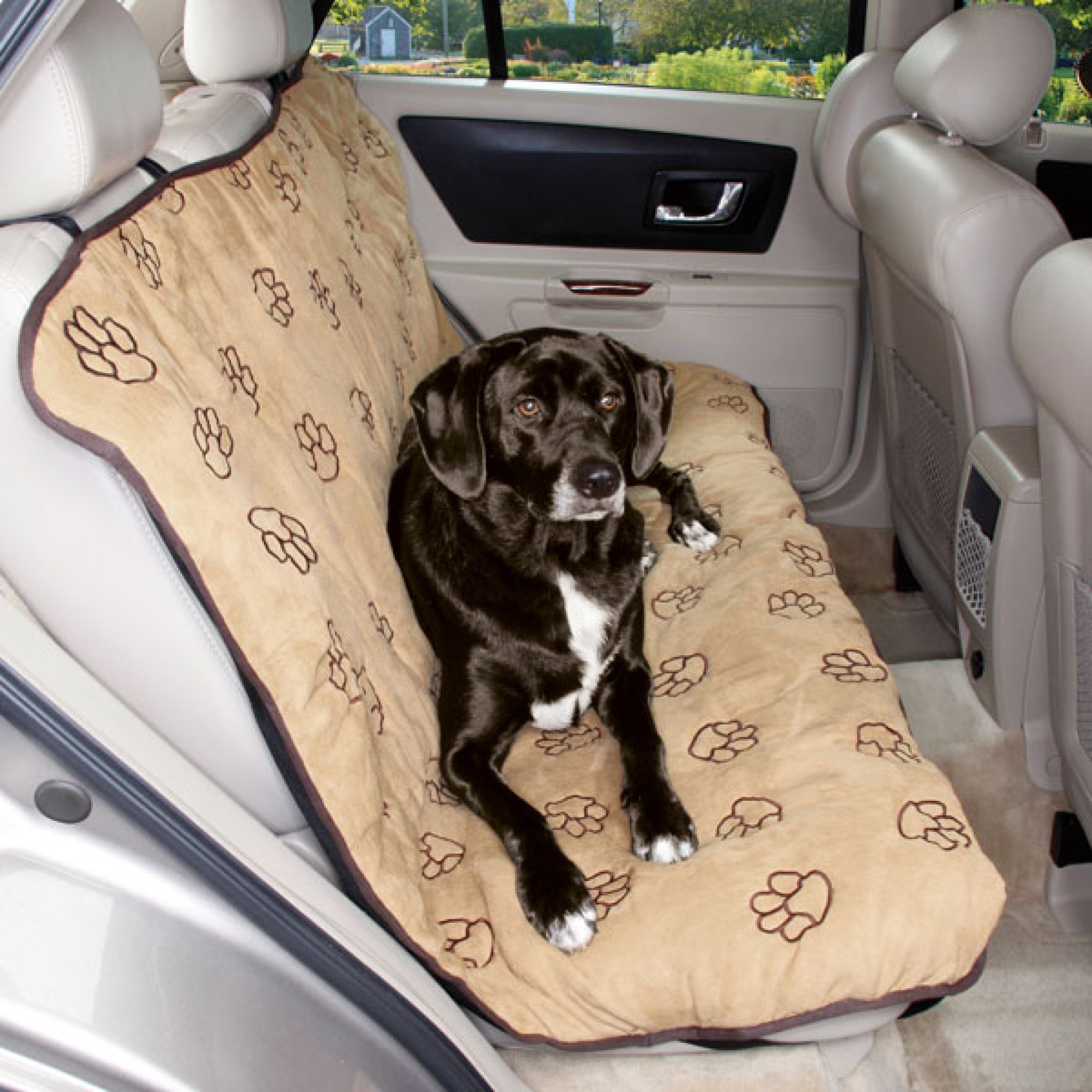 RücksitzSchonbezug für Hunde mit Pfotenstickerei schwarz, Autositz
